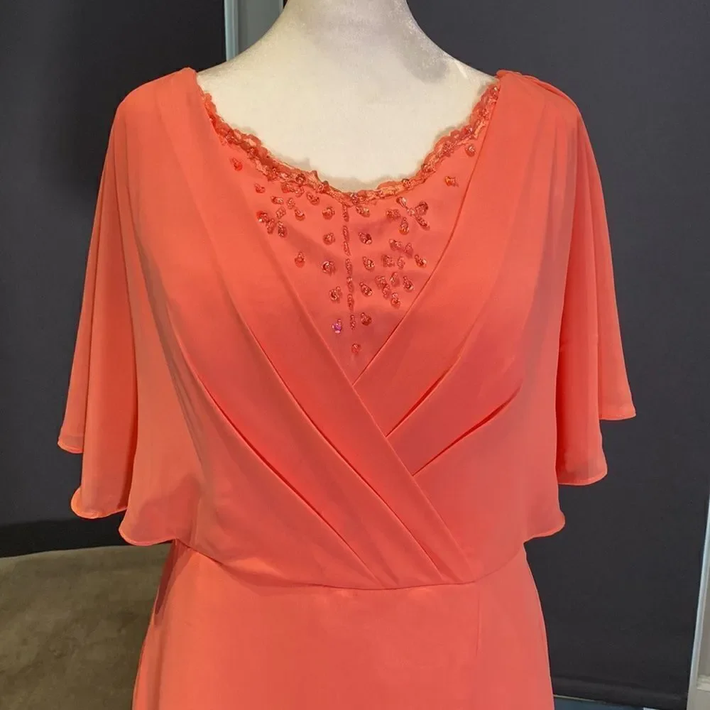 Women’s Chiffon Knee Length Dress with Draping Sleeves & Zip Up Back Size 12